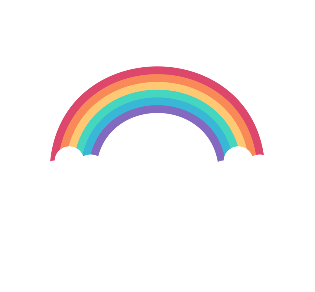 Rainbow with Clouds Illustration. Colorful Arc, Weather Phenomenon Bright and cheerful rainbow design with fluffy clouds. Transparent background. png