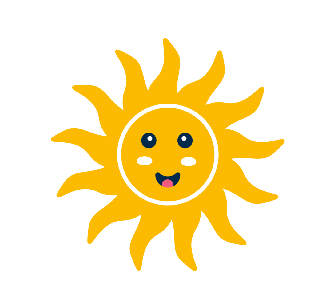 Cute Smiling Sun Illustration. Happy Sunshine, Summer Vibes - Bright and cheerful design perfect for positive and energetic themes. Transparent background. png
