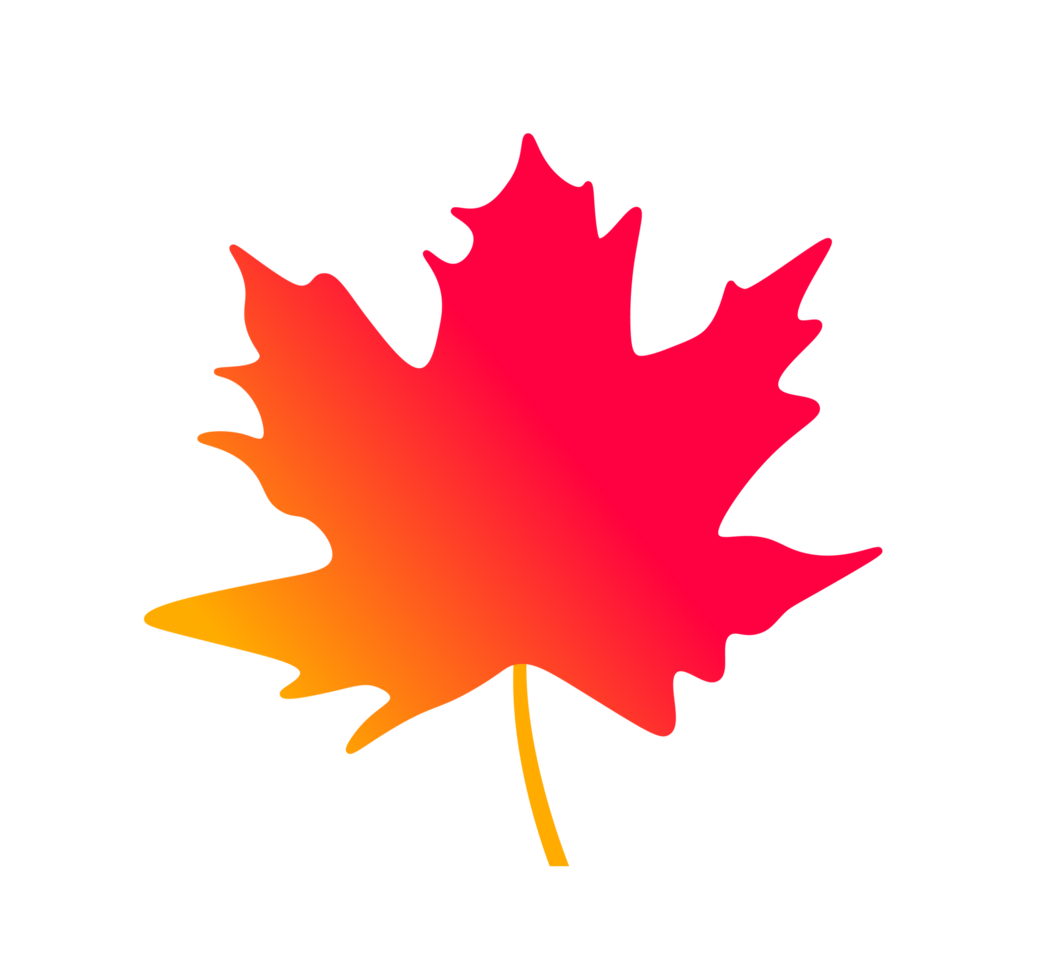 Gradient Maple Leaf Illustration Autumn Colors, Canadian Symbol Maple leaf design with a vibrant orange to red gradient. Transparent background. png