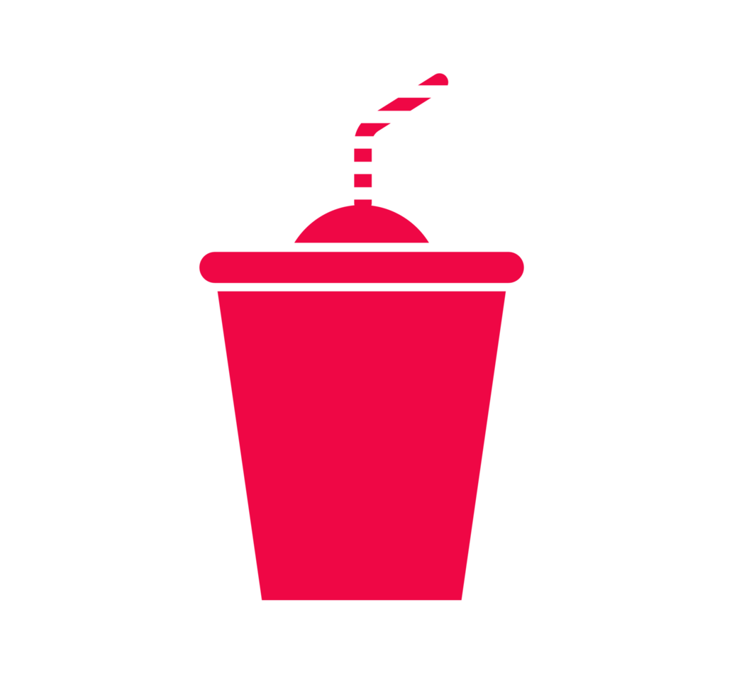 Red Soda Cup with Straw Illustration. Simple Drink Icon - Clean and basic illustration of a red soda cup with a lid and a red and white striped straw. Transparent background. png