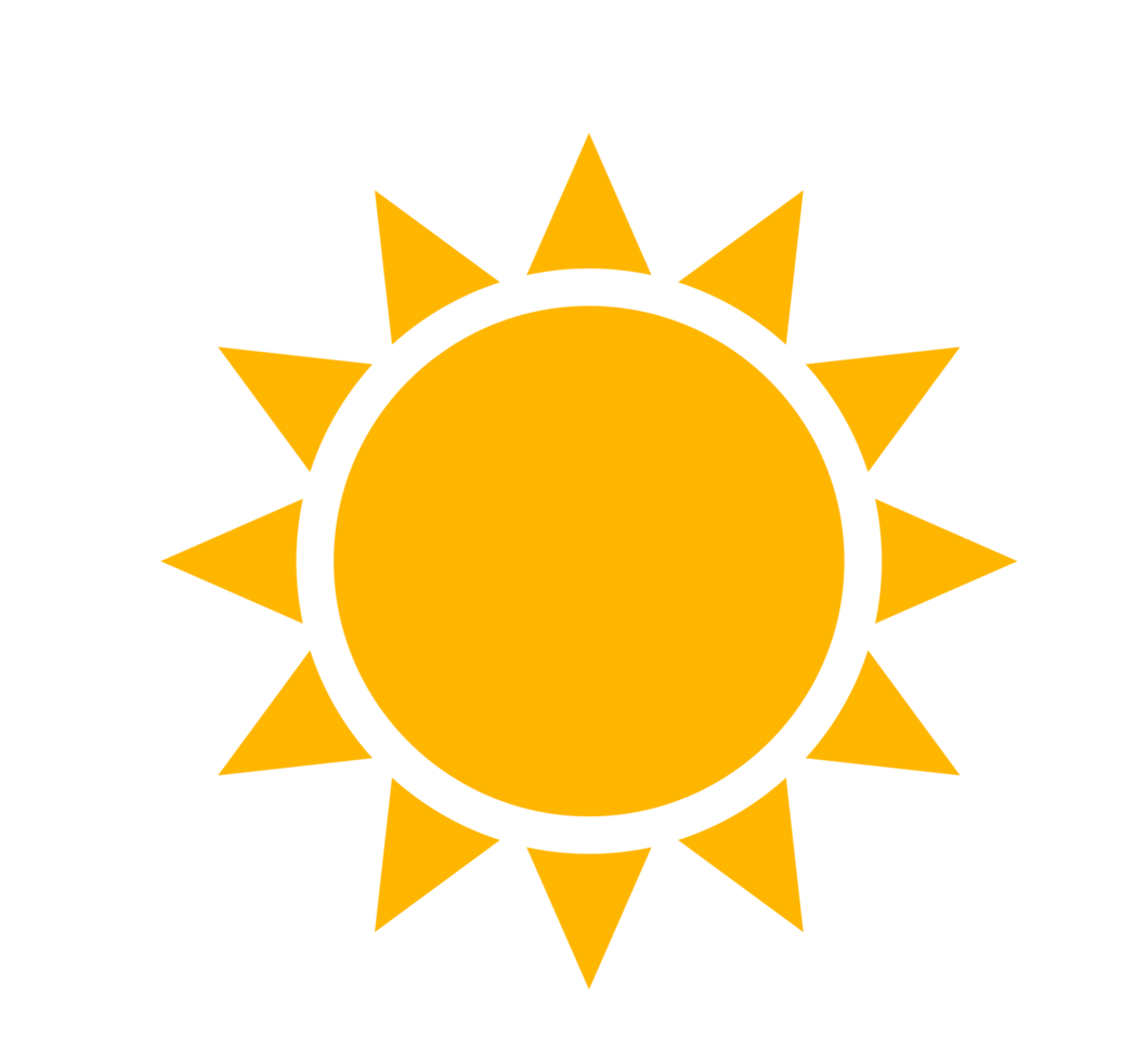Yellow Sun Illustration Bright Sunshine, Simple Design Clean and bold illustration of a yellow sun. Transparent background. png