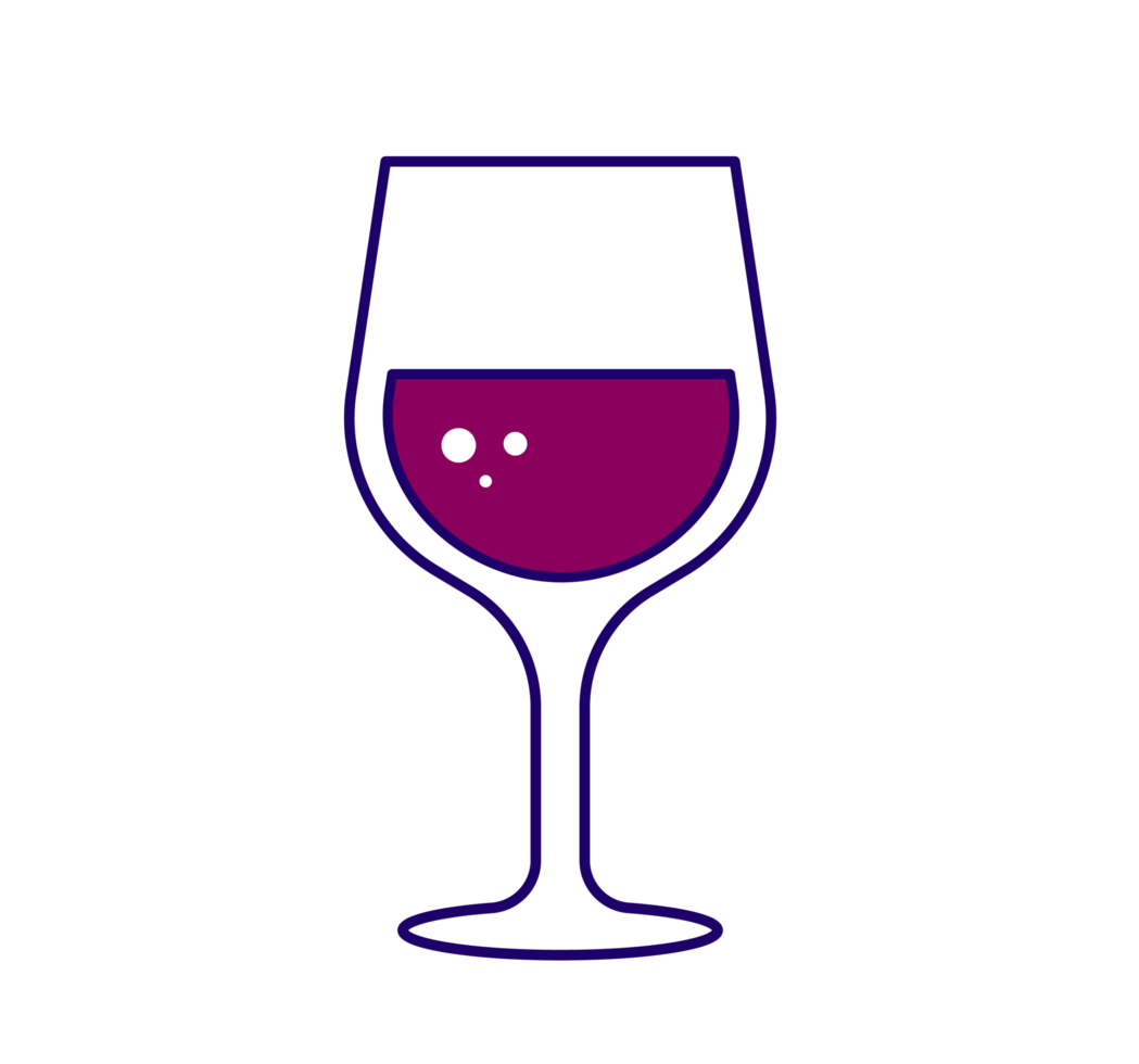 Red Wine Glass Illustration. Simple Drink Icon - Clean and basic illustration of a wine glass filled with red wine. Transparent background. png