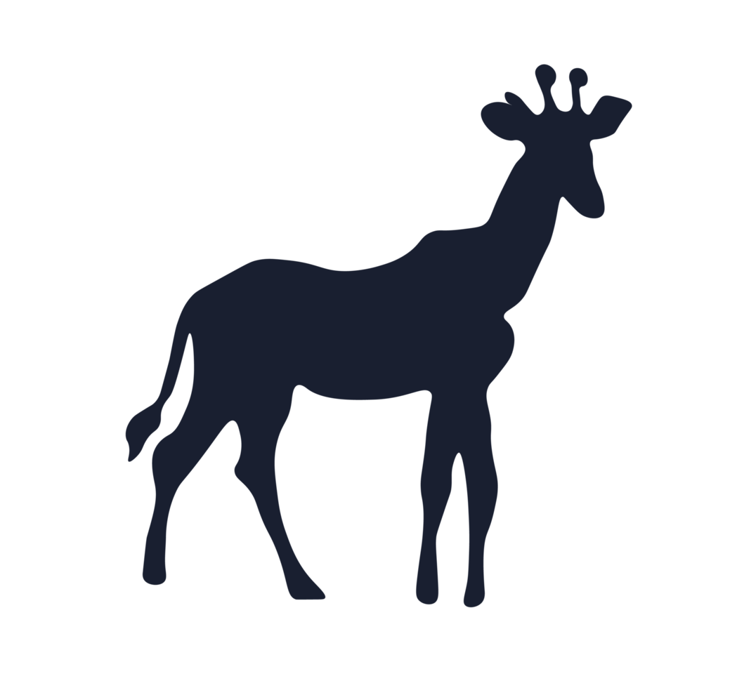 Giraffe Silhouette Illustration. Simple Animal Shape - Clean and simple dark silhouette of a giraffe. Transparent background. png