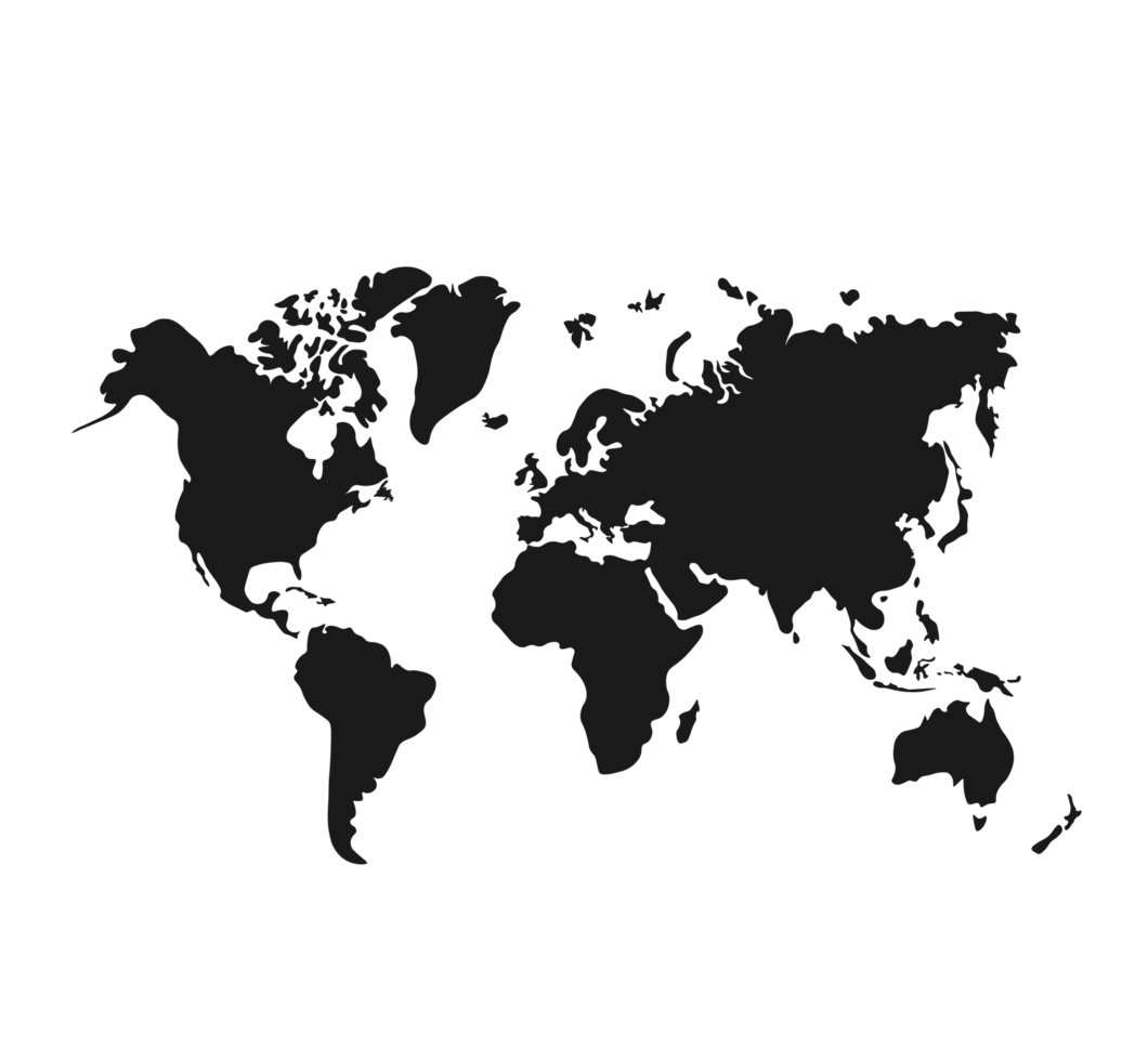 Black World Map illustration with Detailed Global Outline - Ideal for design projects, educational use, and presentations. High-quality world map with a transparent background. png