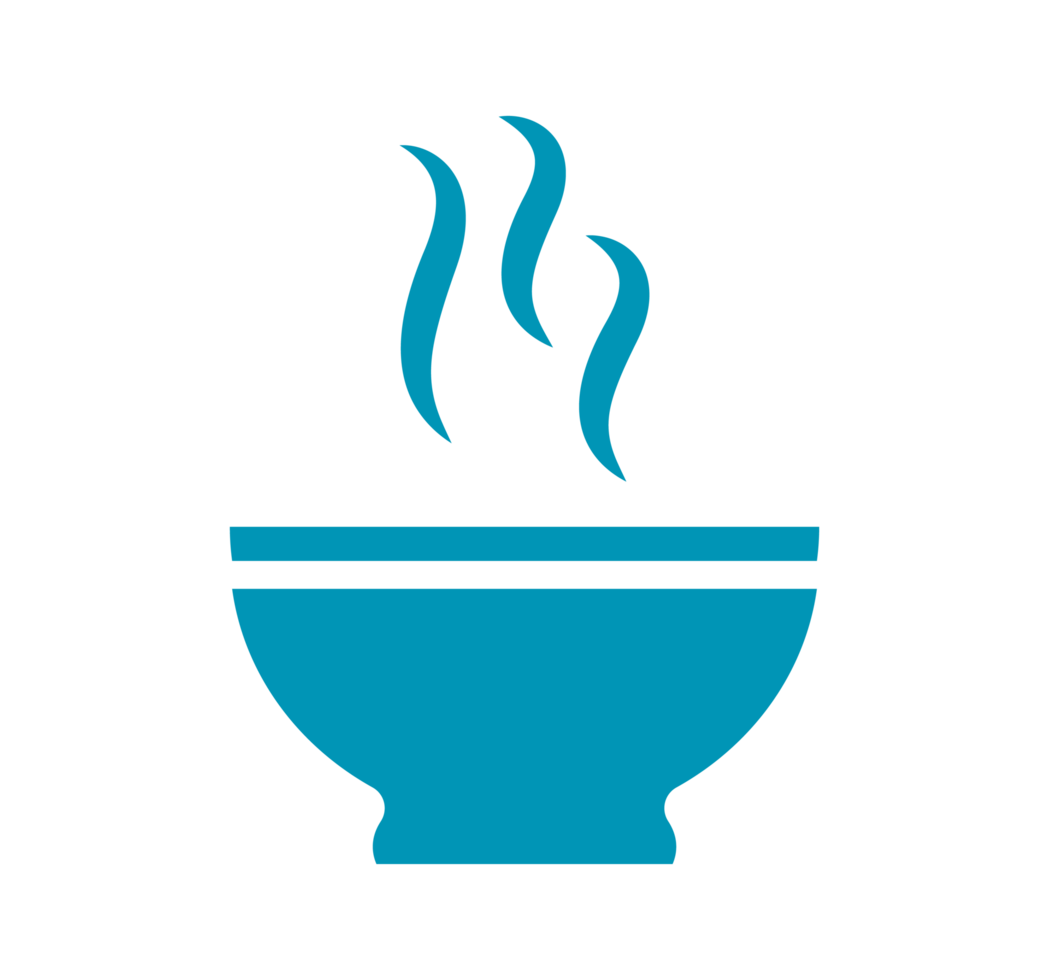 Teal Steaming Bowl Illustration. Simple Food Icon - Clean and basic illustration of a teal bowl with steaming vapor rising from it. Transparent background. png