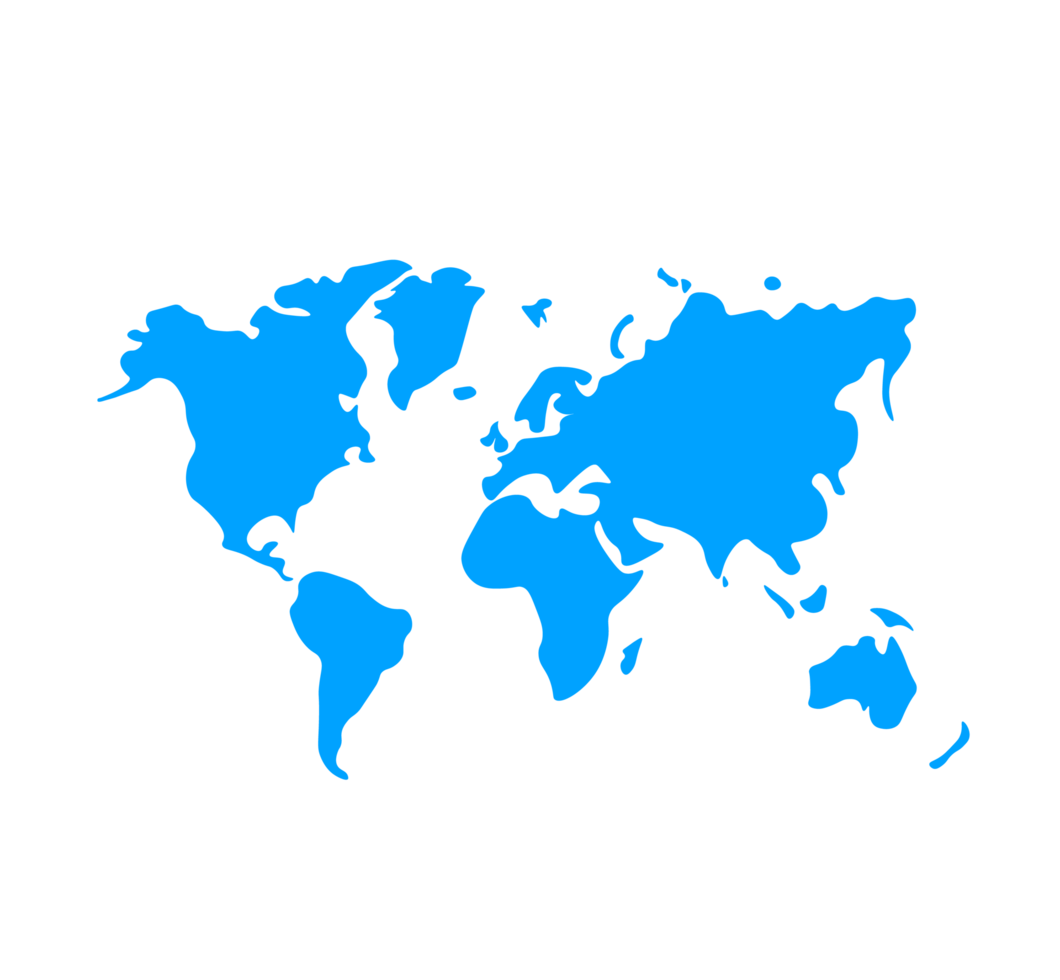 Blue World Map. Global Geography, Continents, Oceans - Perfect for infographics, presentations, and educational materials. High-resolution, transparent background. png