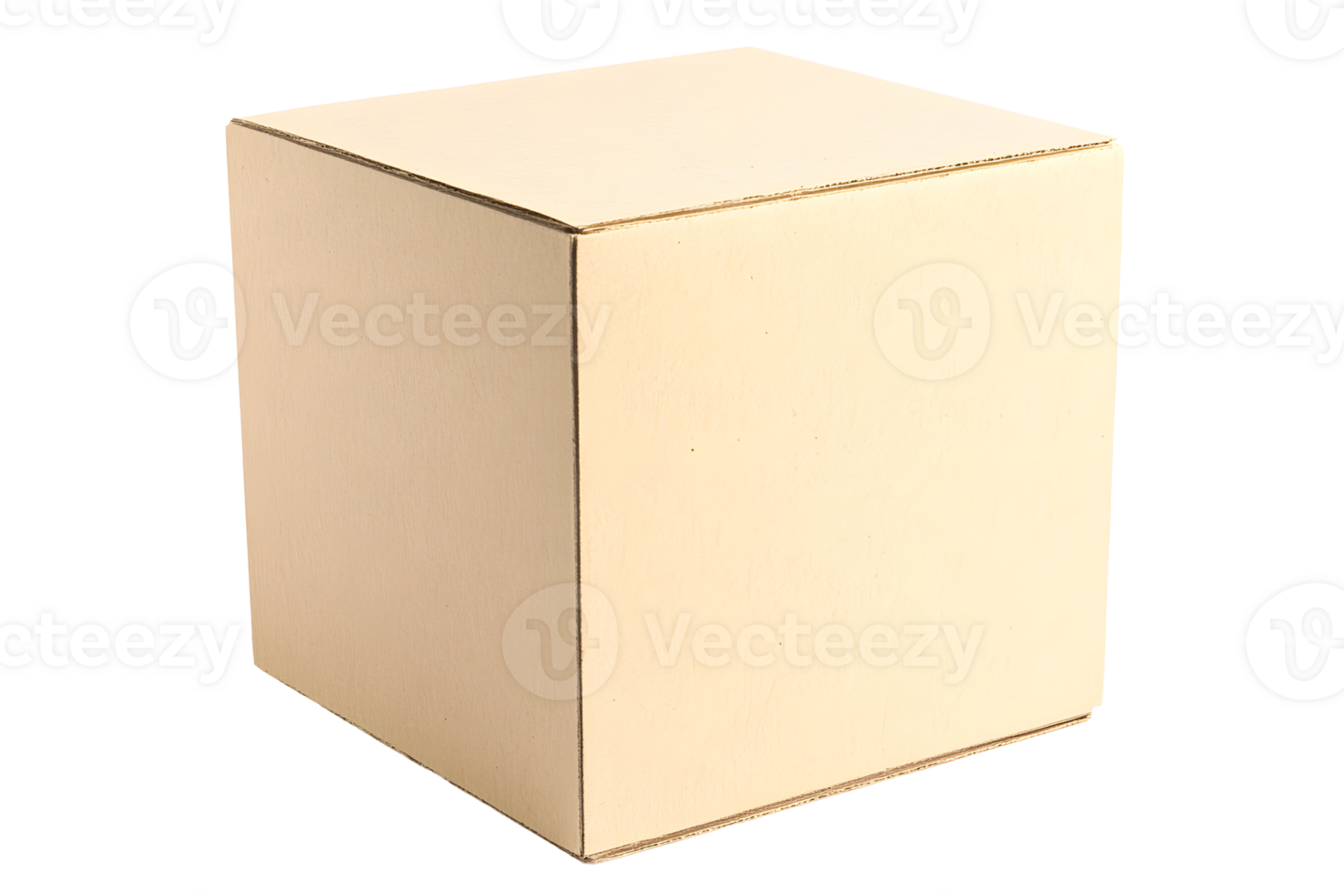 Beige cube object. Minimalist design. Simple geometric shape. Isolated on transparent background. Light shadow visible png