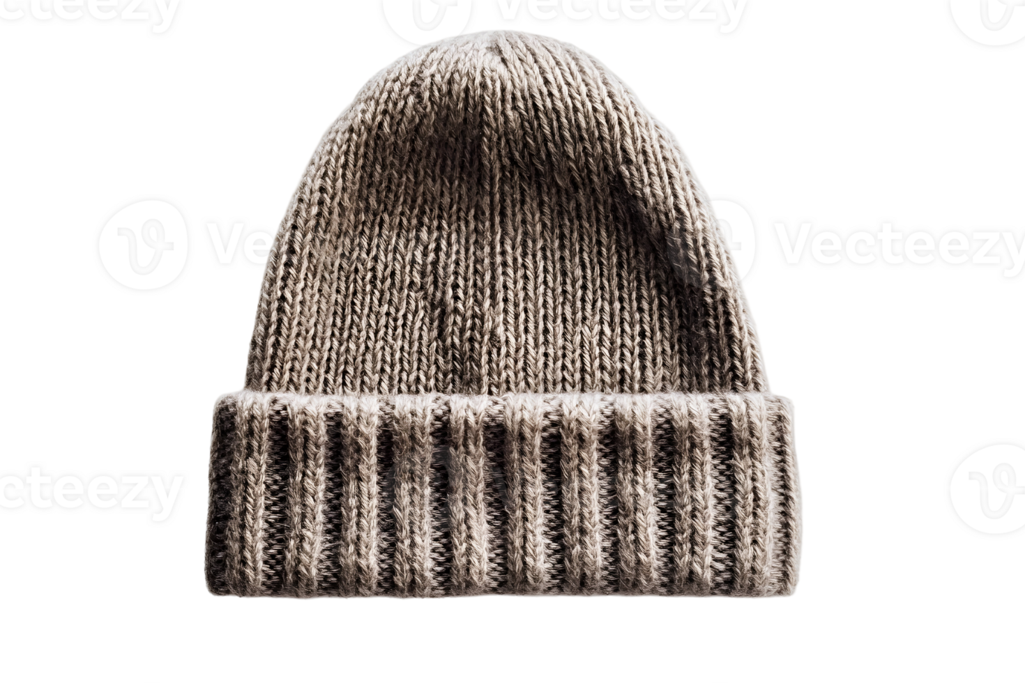 Knitted beanie hat, neutral color, with detailed knit patterns on a transparent background png