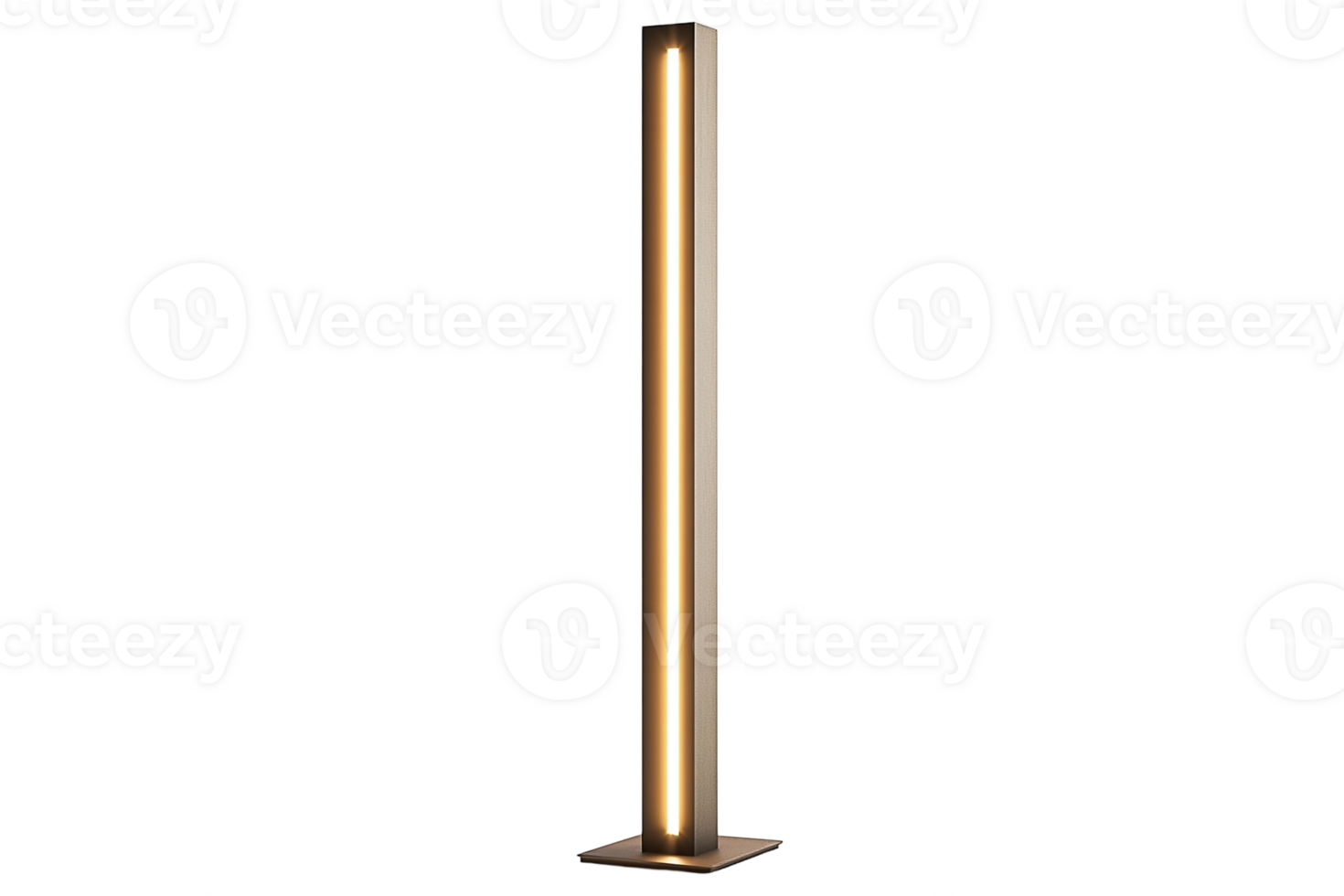 Minimalist floor lamp vertical, brown, modern. Warm light illuminates a dark space creating a simple, elegant design png