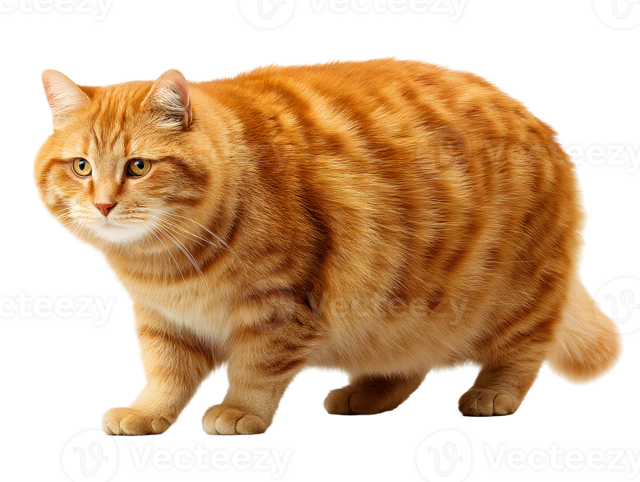 Orange tabby cat A sturdy, full-bodied ginger feline with soft fur and a focused gaze against a transparent background png