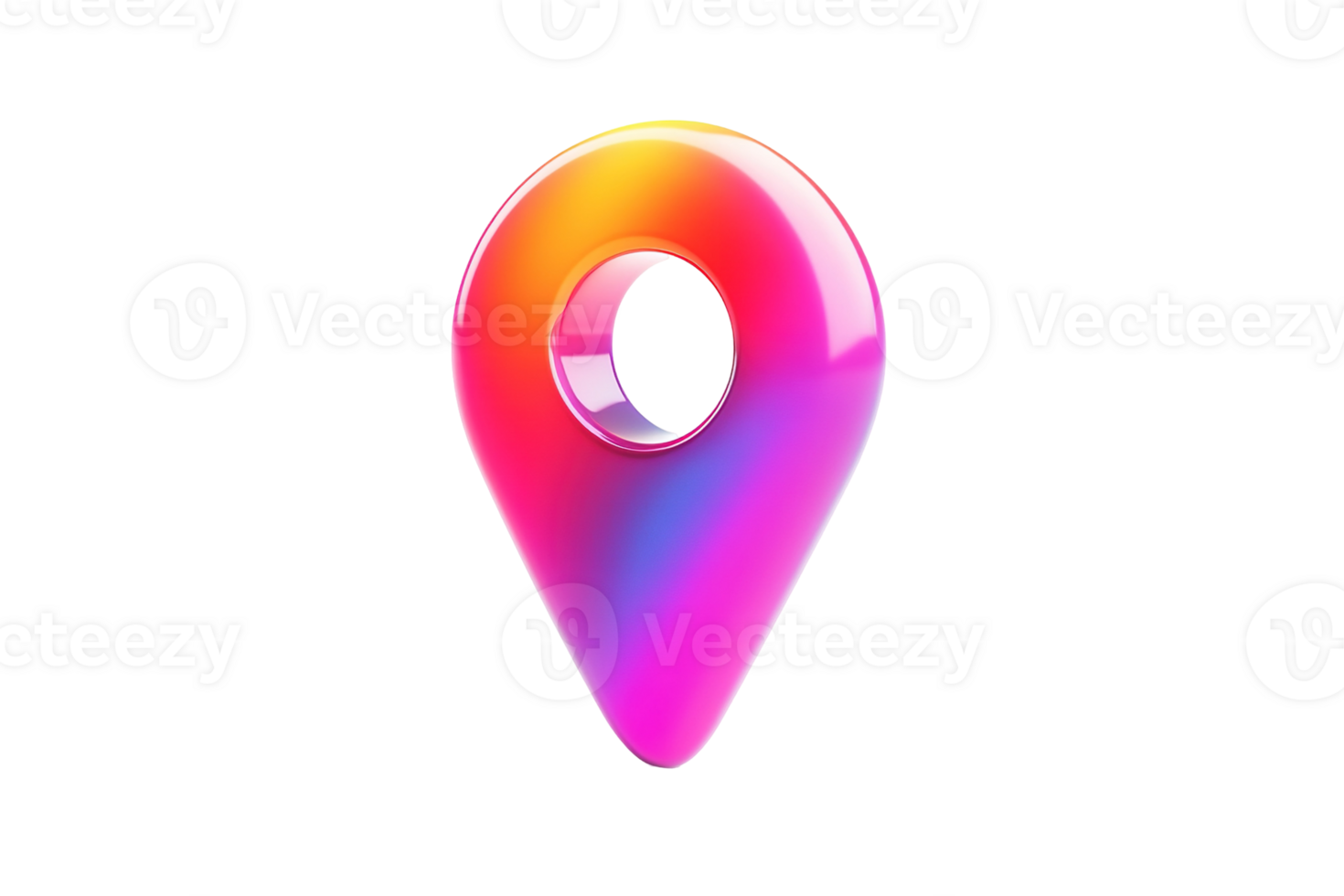 Shiny location pin, colorful, gradient effect on transparent background. 3D icon indicates a specific spot png