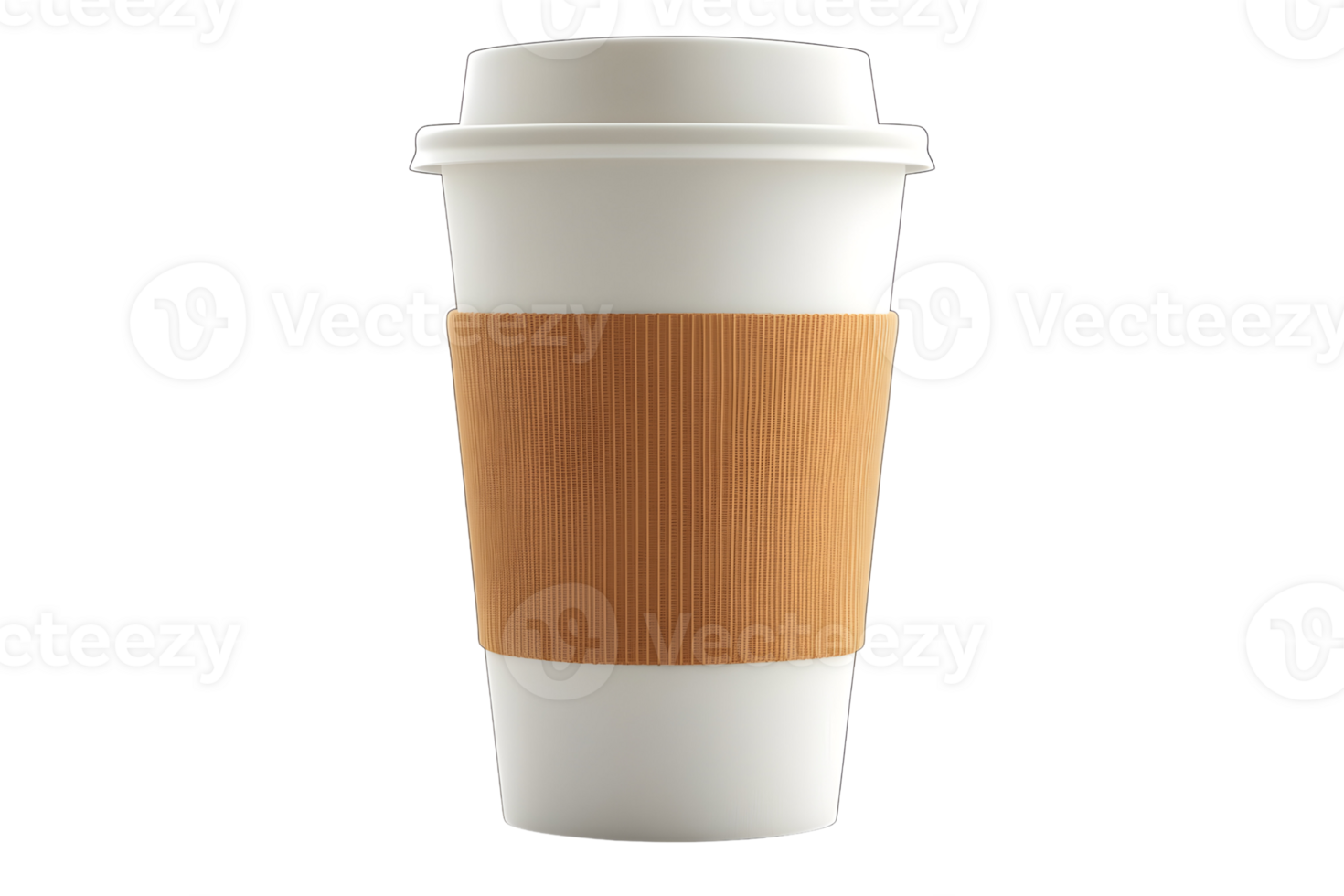 White paper cup with lid and brown heat sleeve. Isolated on a transparent background png