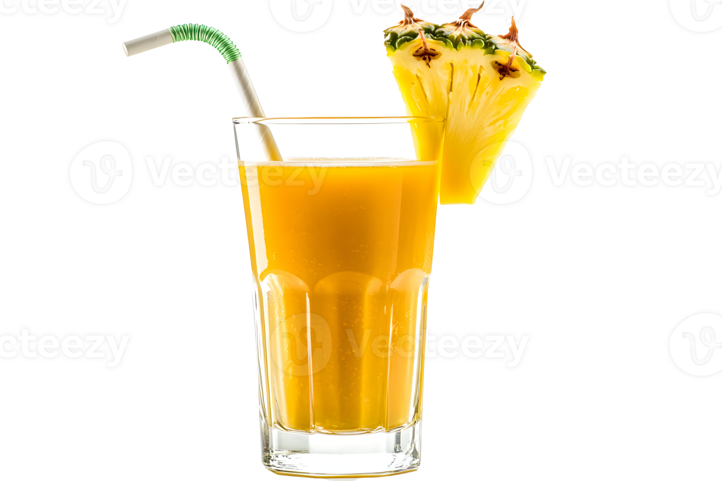 Pineapple drink Tall glass with juice, straw, slice. Yellow liquid. transparent background png