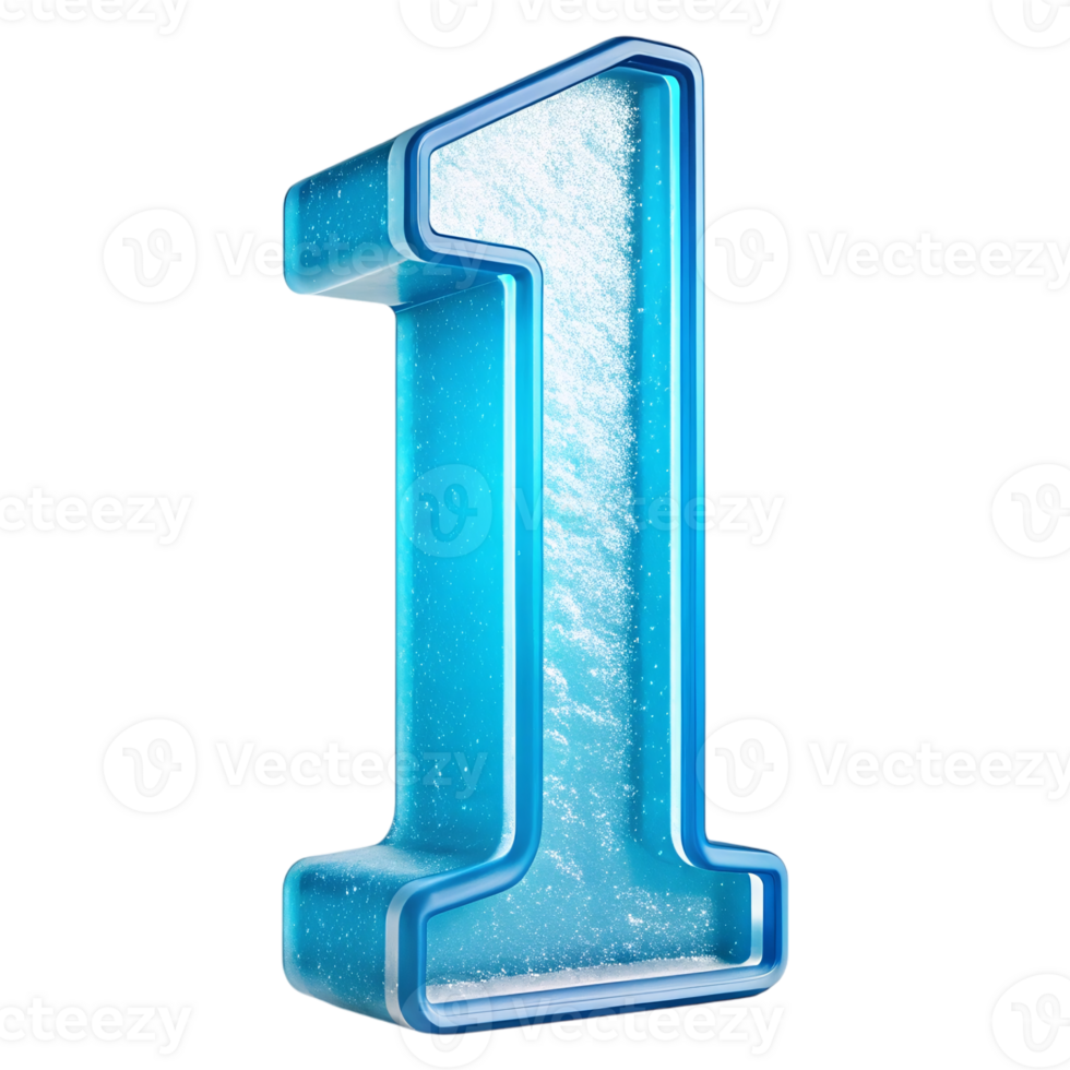 Blue 3D Number One with Icy Texture on Transparent Background for Winter and Achievement Designs png