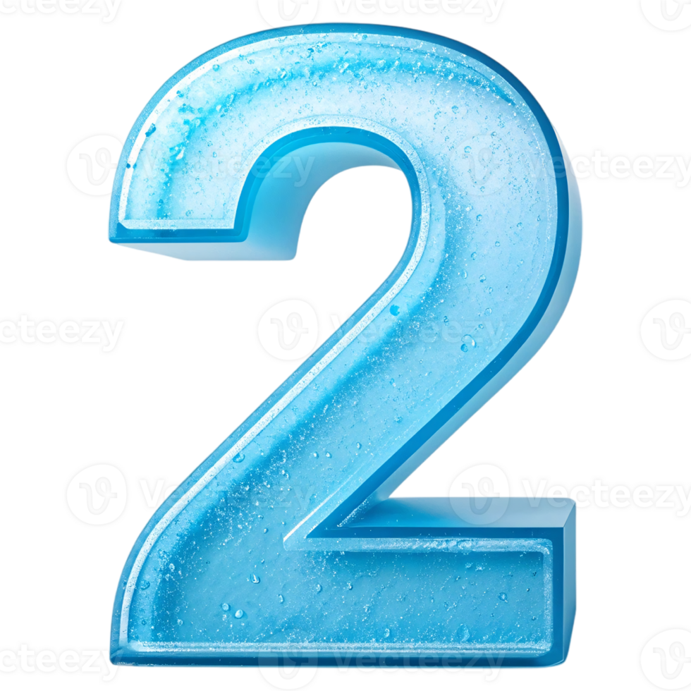 Icy Blue Number 2 with Frosted Glass-Like Texture on Transparent Background for Cool and Stylish Design Projects png