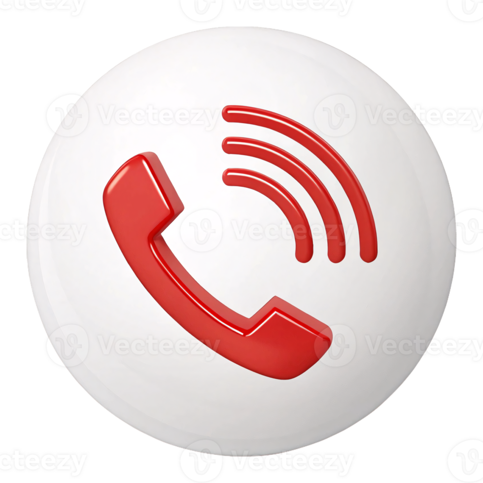 Red Phone Call Icon with Signal Waves on White Round Button for Contact Support Communication Hotline and Customer Service Design png