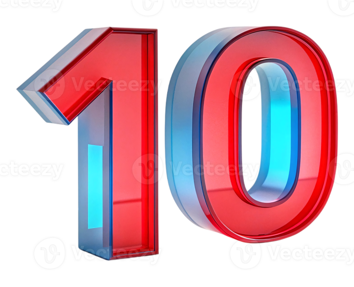 Glossy Red and Blue 3D Number Ten for Modern Design and Counting Display png