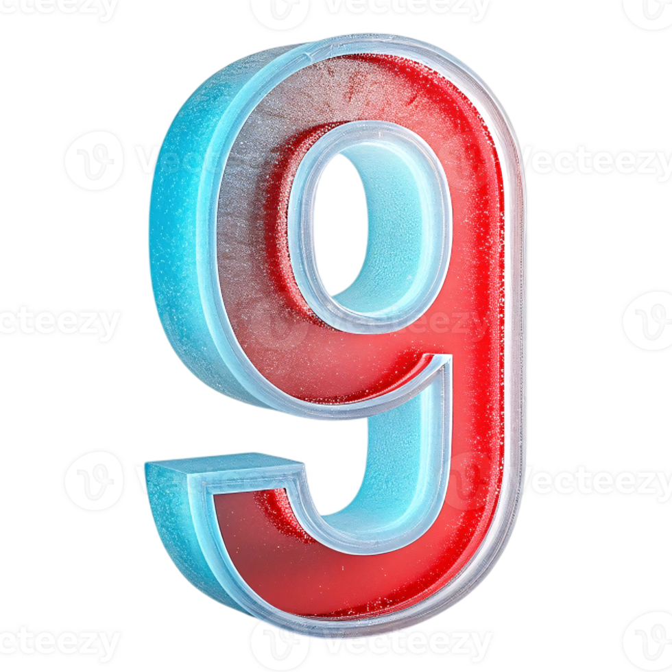 Glossy Red and Blue 3D Number Nine for Creative Numeric Design png