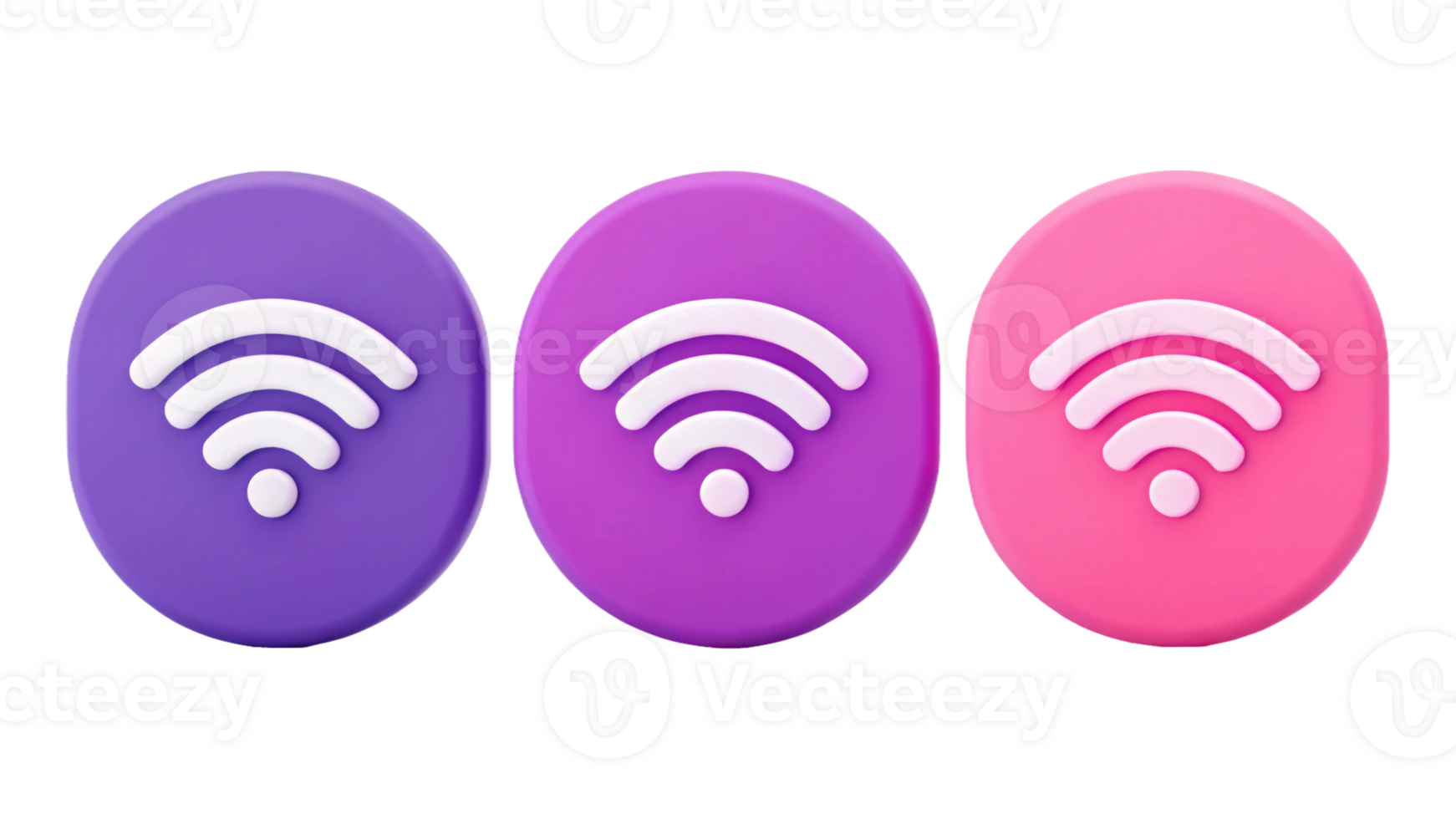 3D Wireless Wi-Fi Icons in Purple and Pink Gradient Cartoon Network Signal Symbols Isolated on Transparent Background for UI and Web Design png