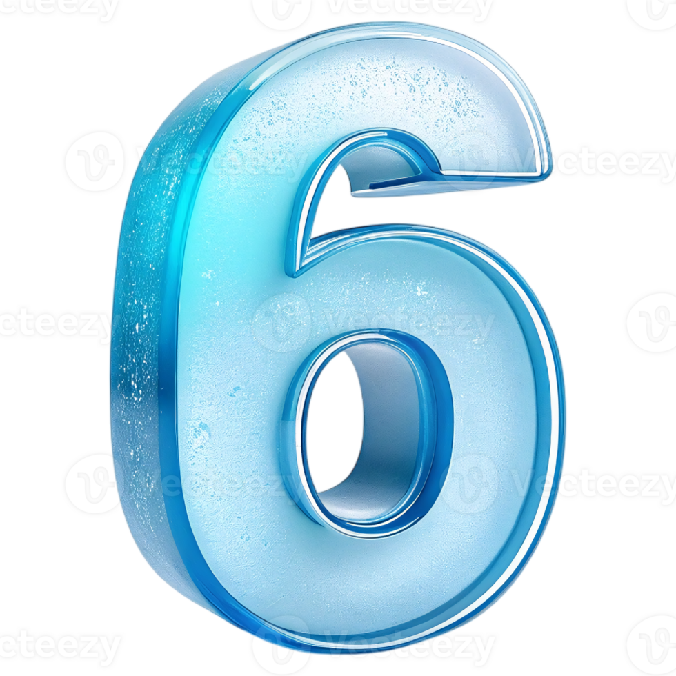 Shiny Blue 3D Number Six for Modern Numeric Art Display png