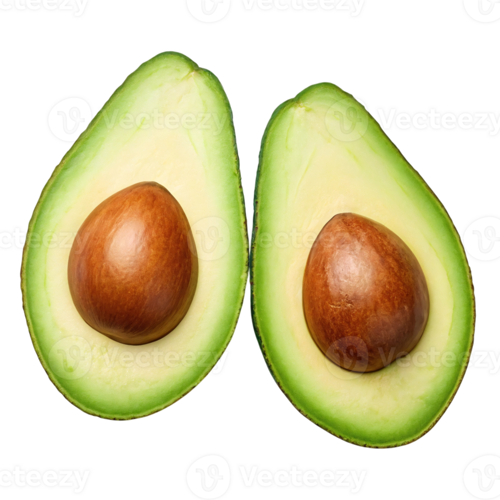 Fresh Halved Avocado with Dark Green Skin and Light Green Creamy Texture on Transparent Background for Food Design png
