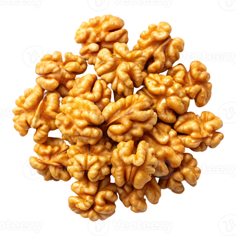 Golden Brown Shelled Walnuts with Wrinkled Texture on Transparent Background for Nut-Based Food Design and Branding png