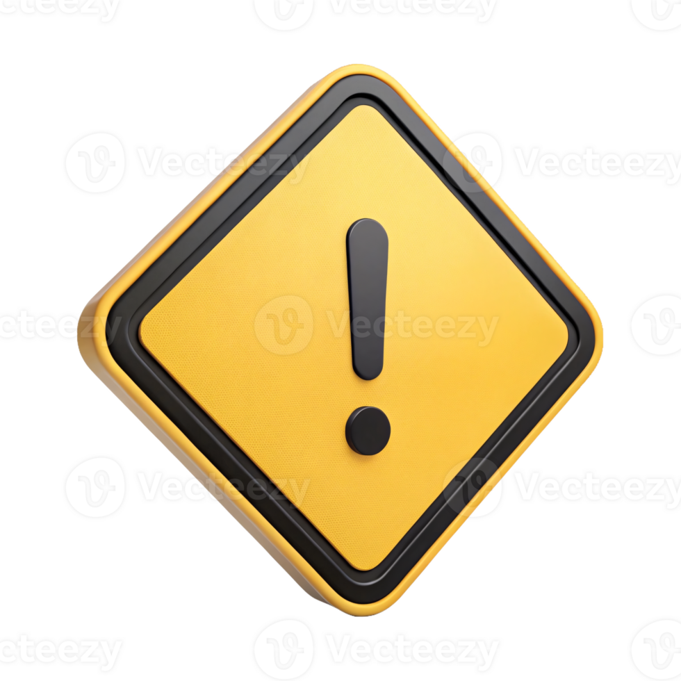 3D Yellow Warning Sign with Exclamation Mark Caution Alert Icon for Attention Message or Hazard Notification Isolated on Transparent Background png