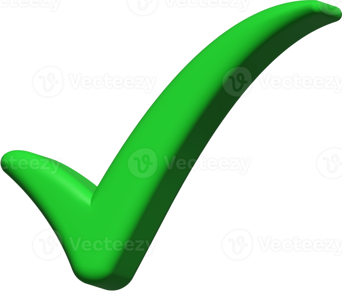 right mark 3d, correct green icon, tick, vote, checkmark for message social media png