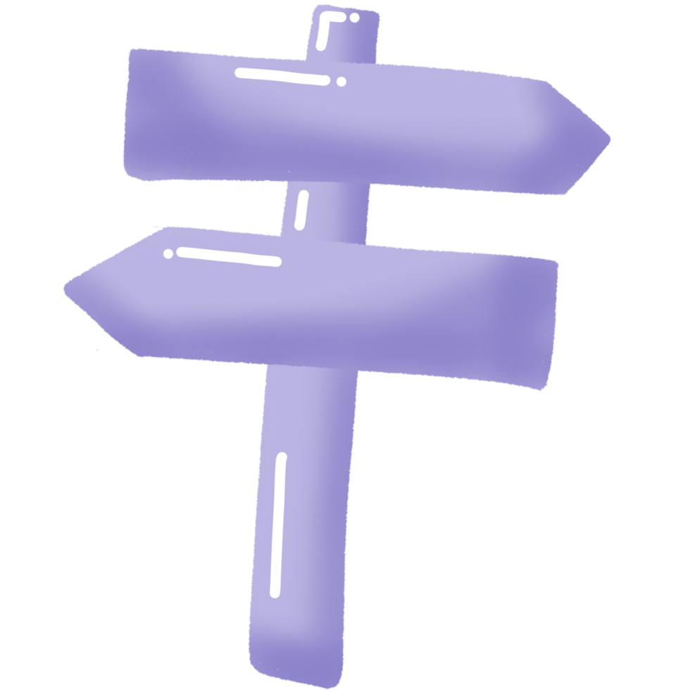 Cute Purple Direction Signpost Illustration in Cartoon Style with Glossy Texture png