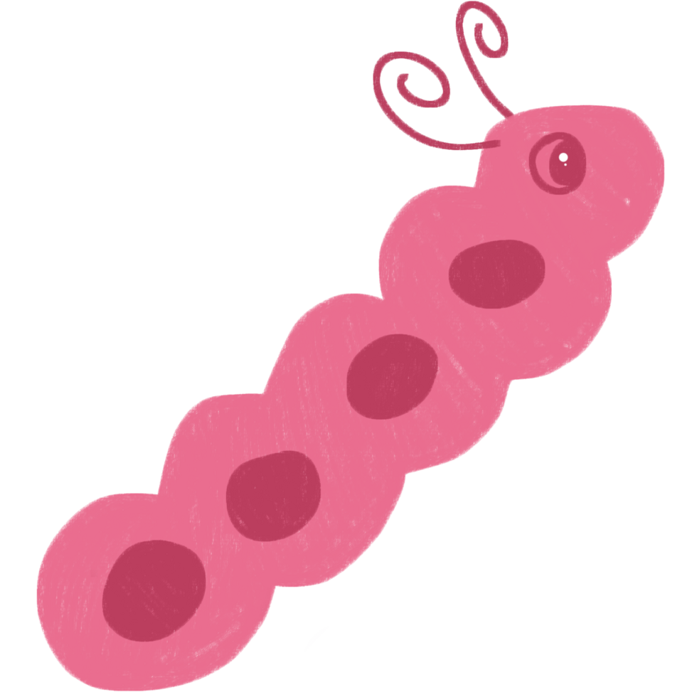 Cute Pink Caterpillar Illustration in Hand Drawn Cartoon Style png