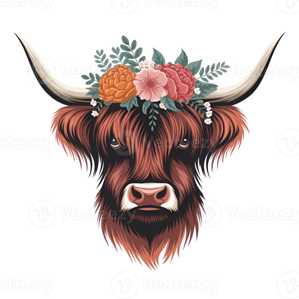 a Highland cow head with long png
