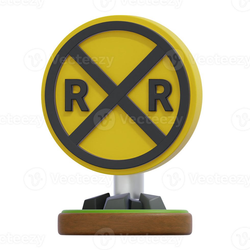 Yellow Railroad Crossing Warning Sign on Transparent Background png