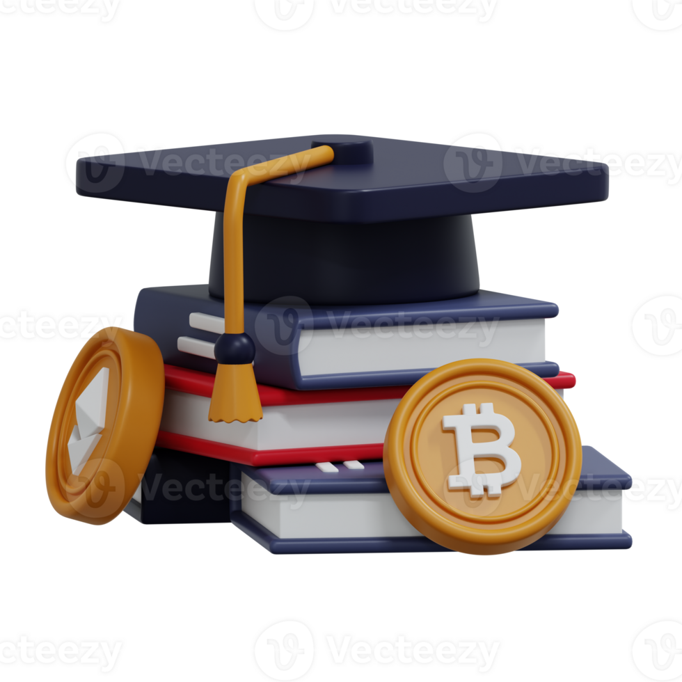 Learning About Digital Currency Education with Books and Graduation Cap png