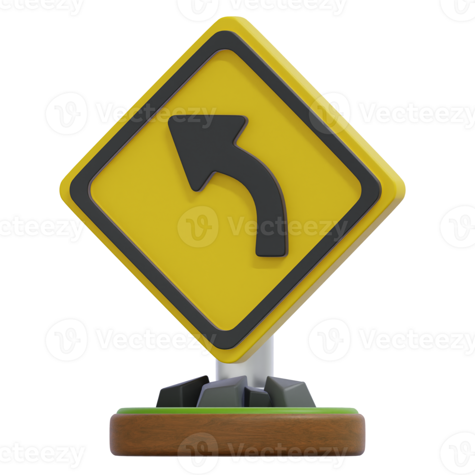 Warning Sign Showing Left Turn Ahead on Road png