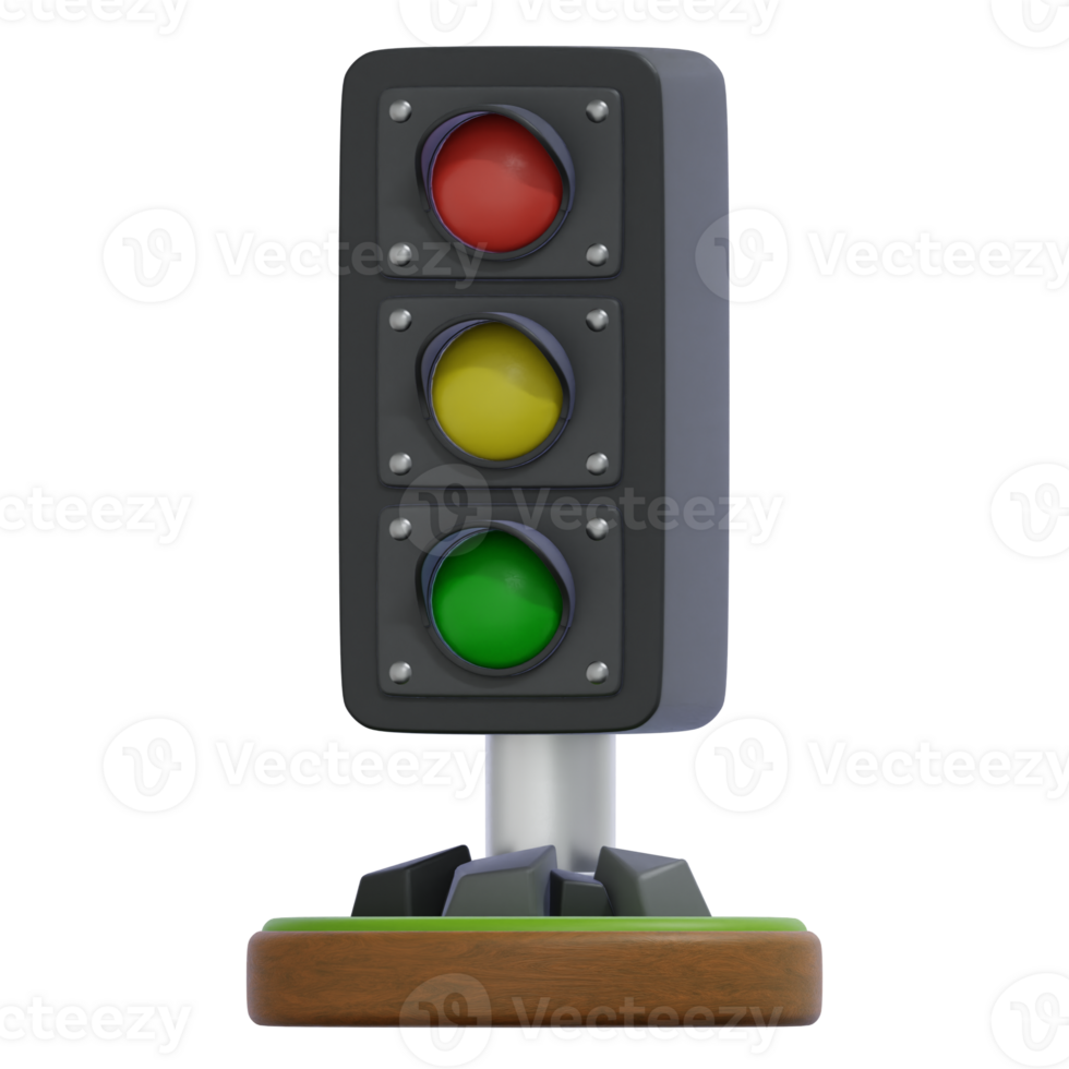Cartoon Traffic Light with Red Yellow and Green Showing png