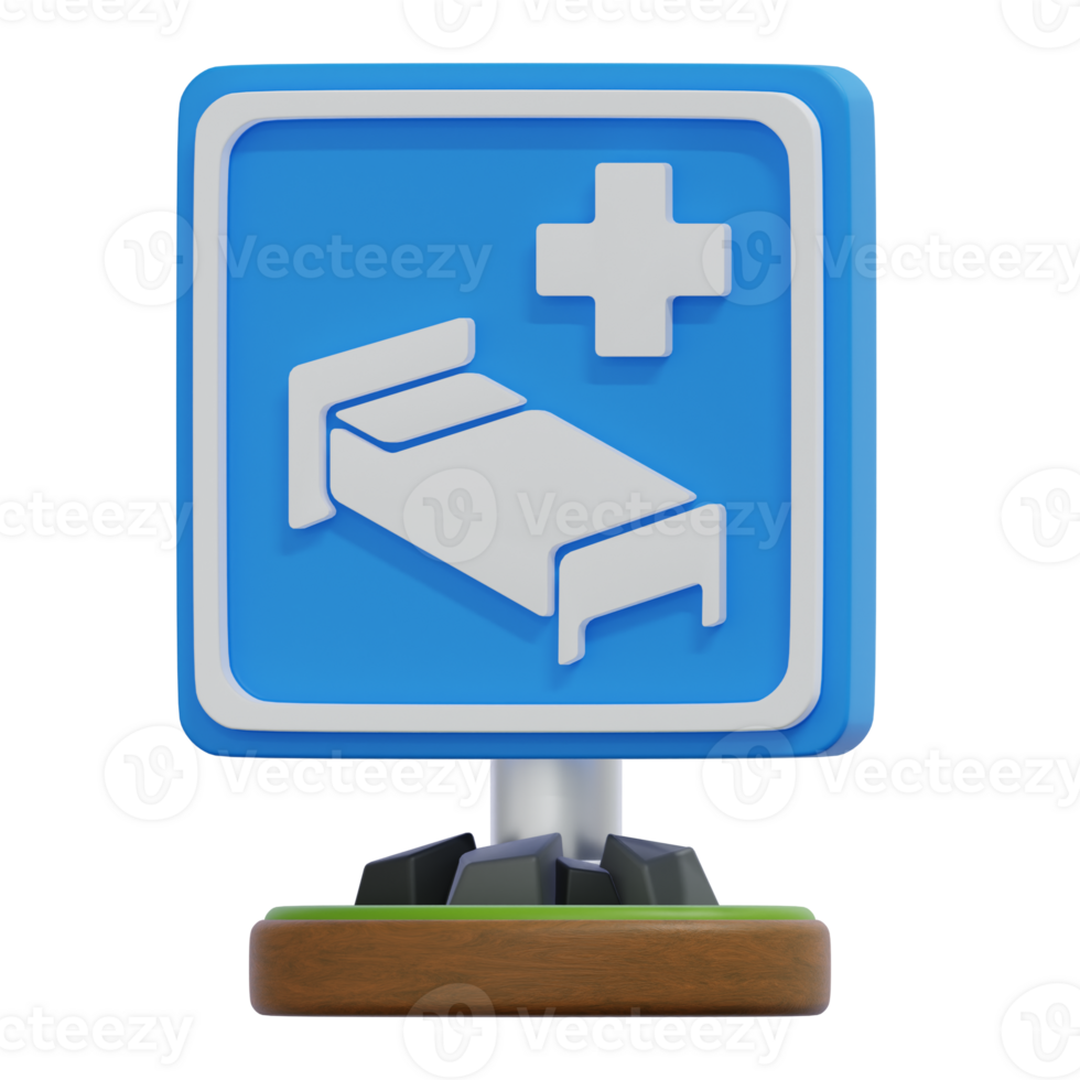 Hospital Bed Sign 3D Rendering on Transparent Background png