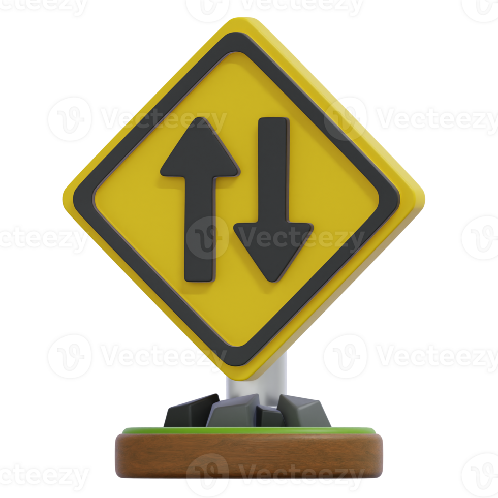 Two Way Traffic Sign on Transparent Background for Road Safety png