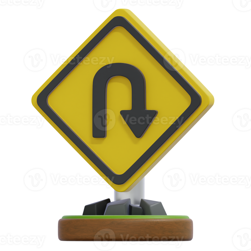 U-Turn Sign Yellow with Arrow Turning Down Isolated png