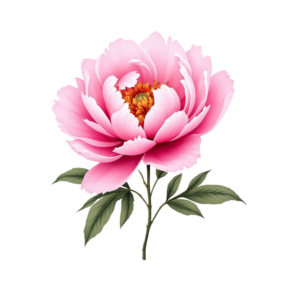 beautiful pink peony blossom with delicate petals and vibrant yellow center, showcasing minimalist style. This floral design evokes feelings of elegance and tranquility png