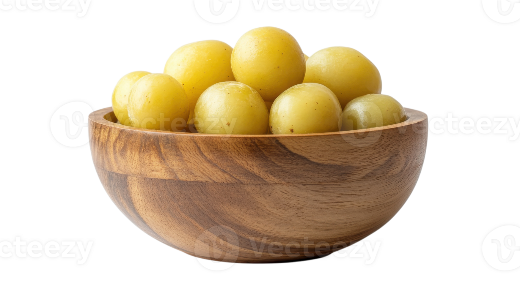 Fresh green grapes in a wooden bowl, ready for a healthy snack or dessert option at home or a gathering png