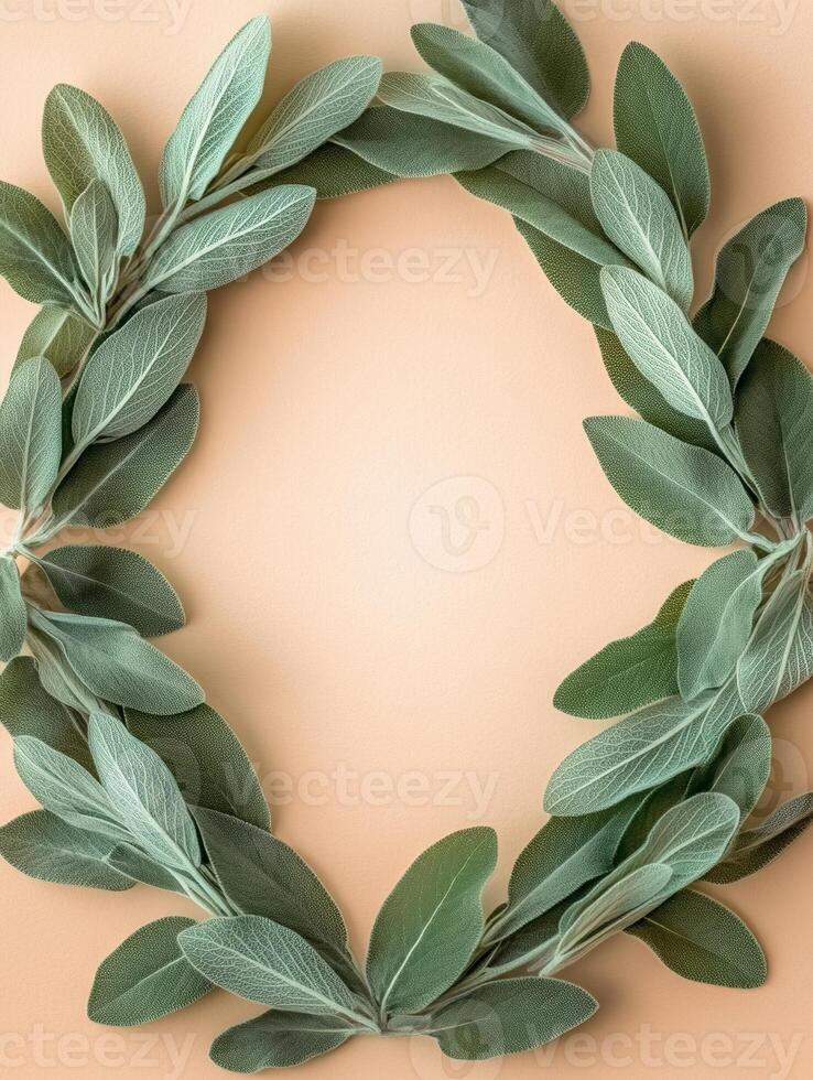 Ultra realistic 8k sage leaves arrangement on neutral background for nature inspired designs photo