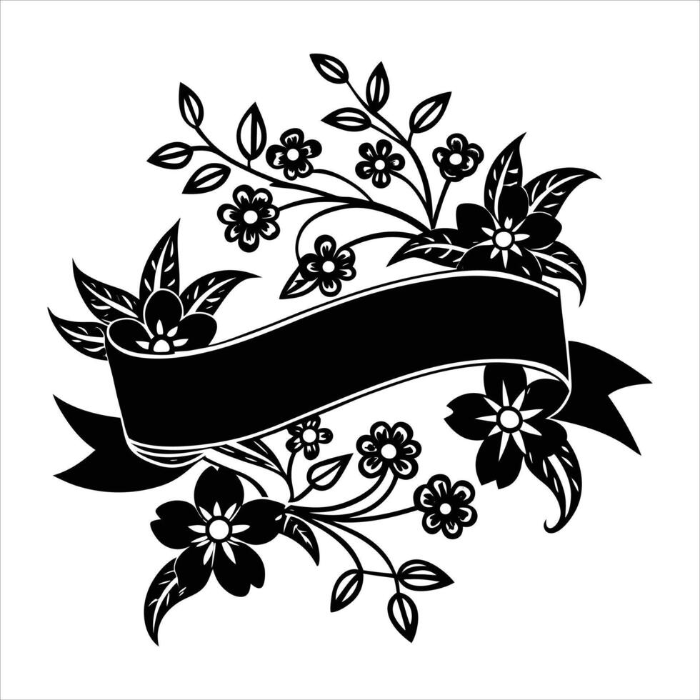 ribbon banner vines and flower vector