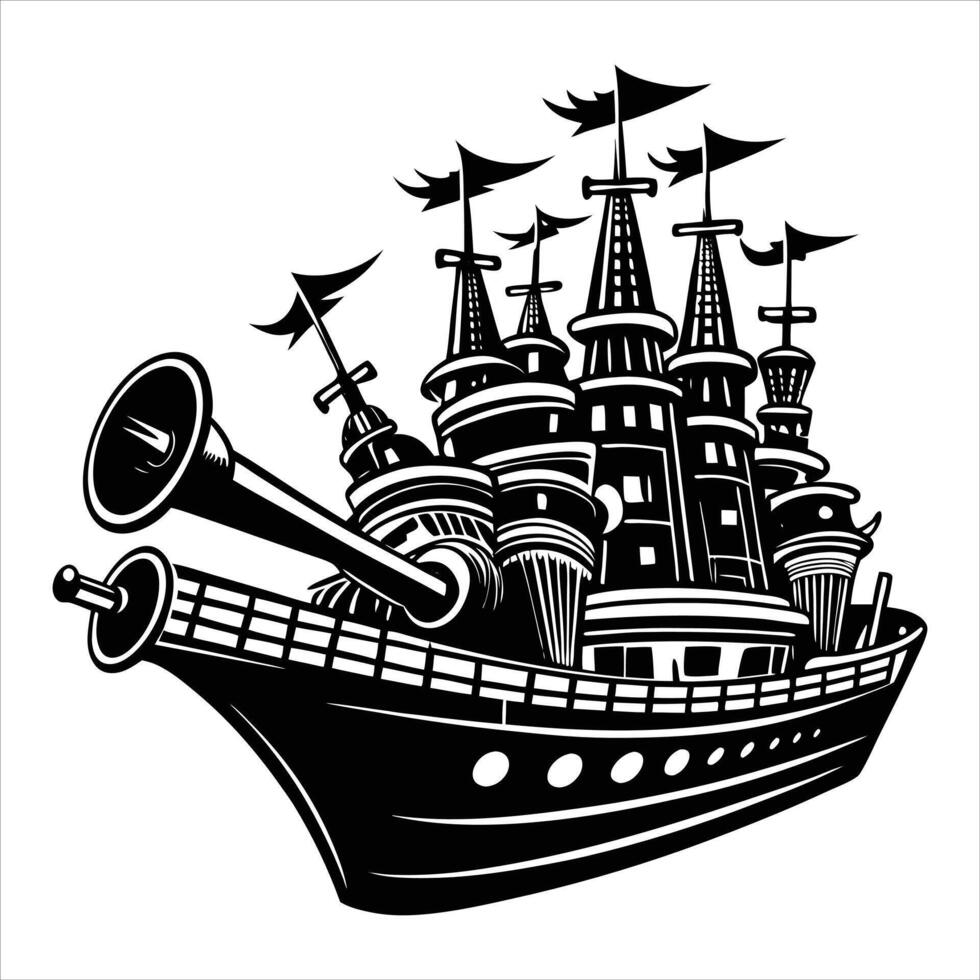musical battleship with cannons vector