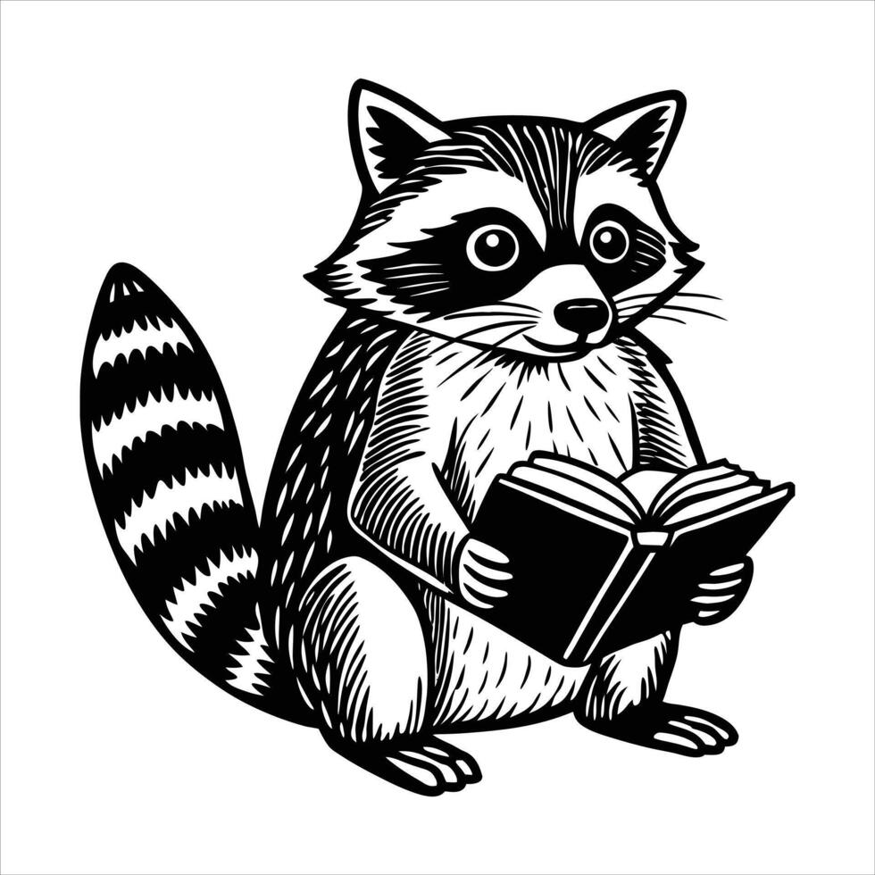 Raccoon With Book Outline vector