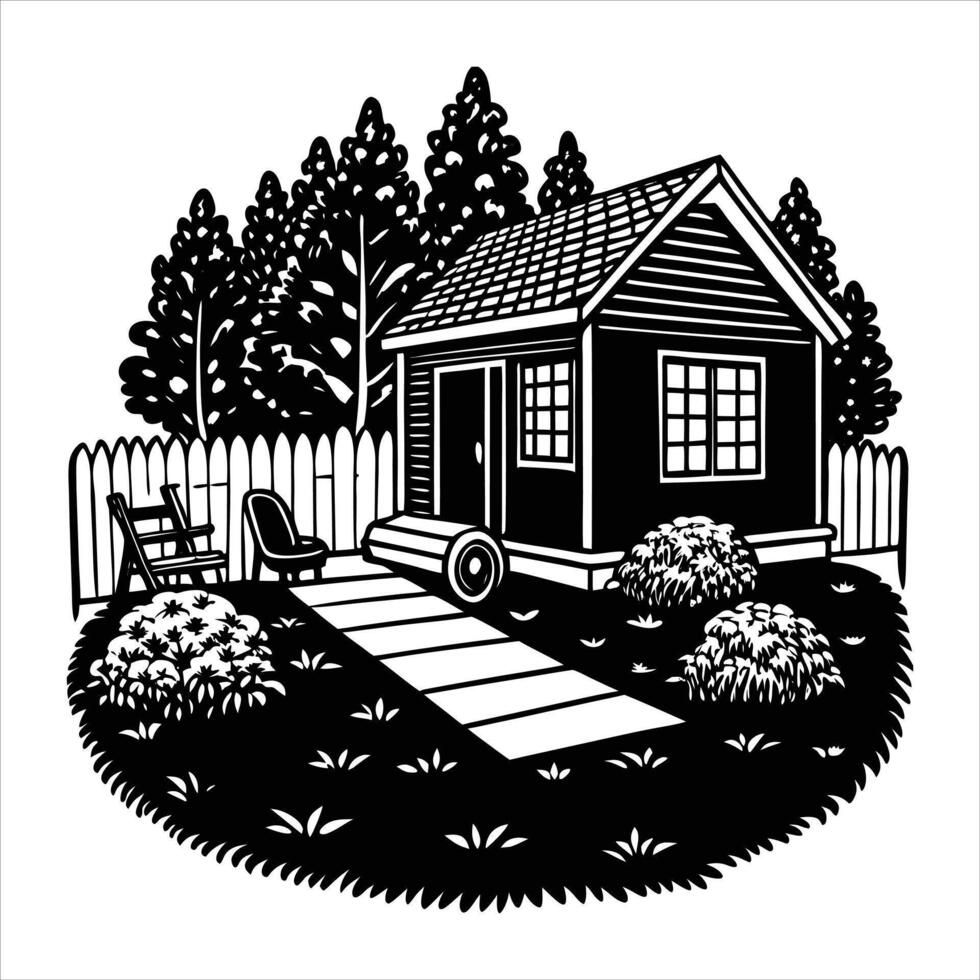 backyard with soft freshly mowed grass vector