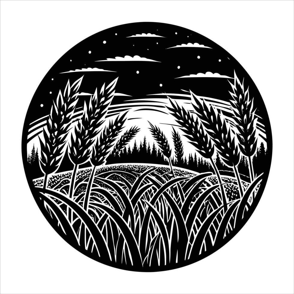 Wheat Grass Field Under Sunset vector
