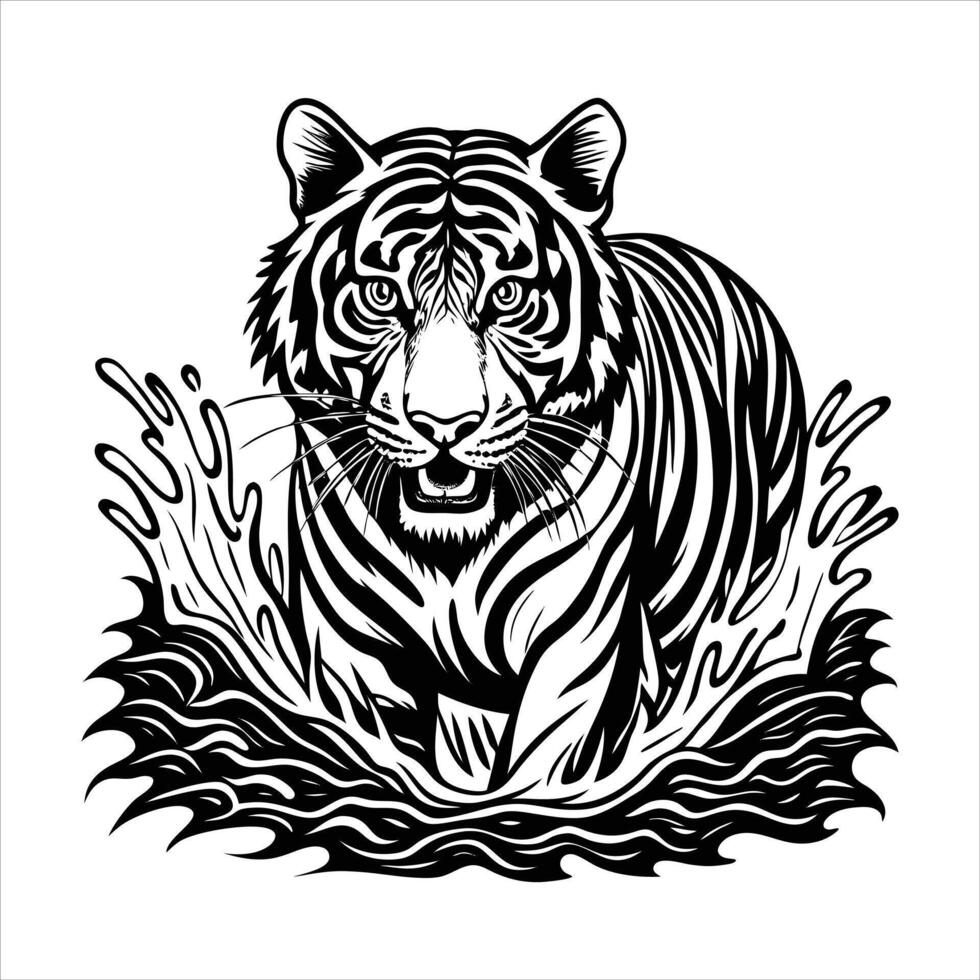 A tiger running in water vector