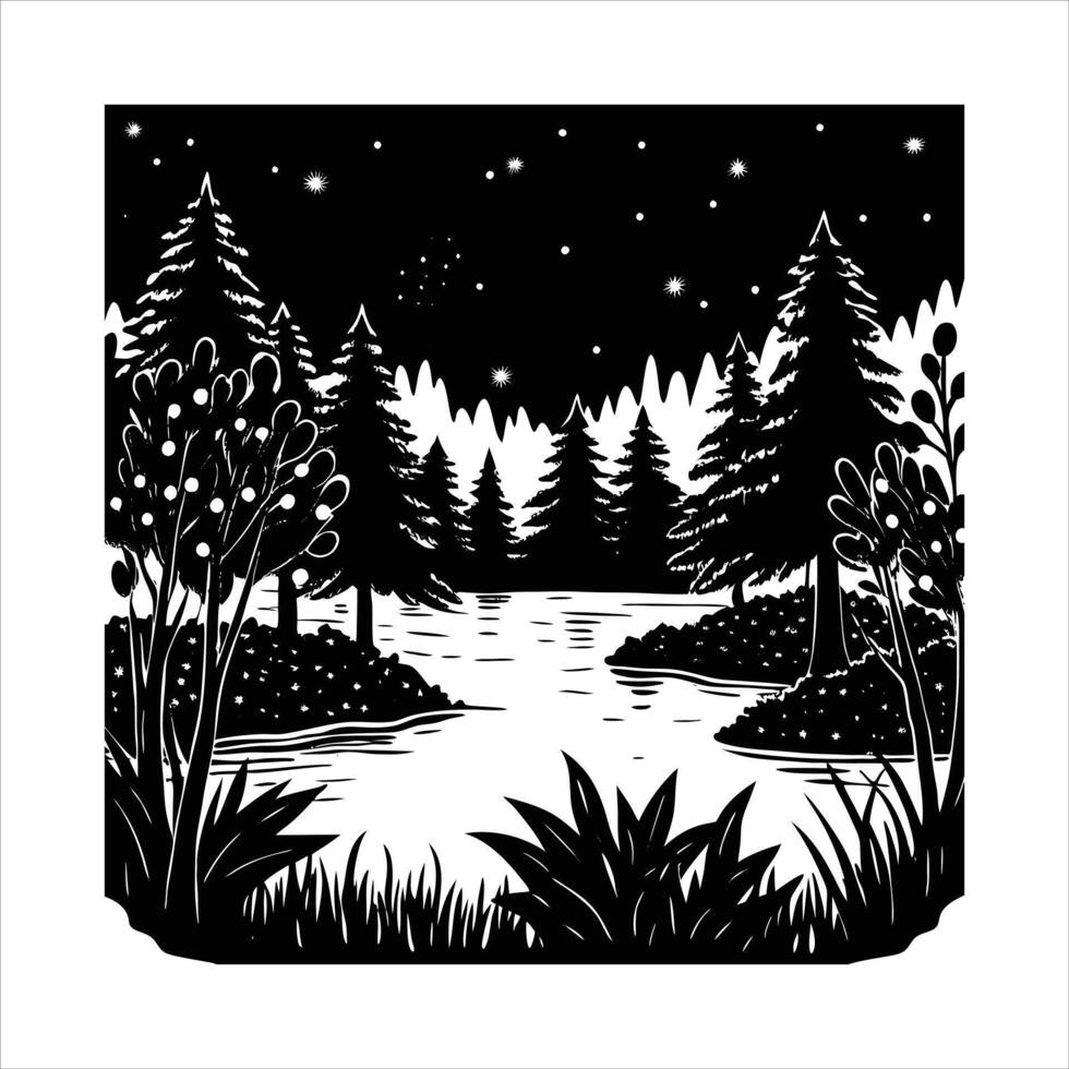 Forest With Glowing Fireflies vector