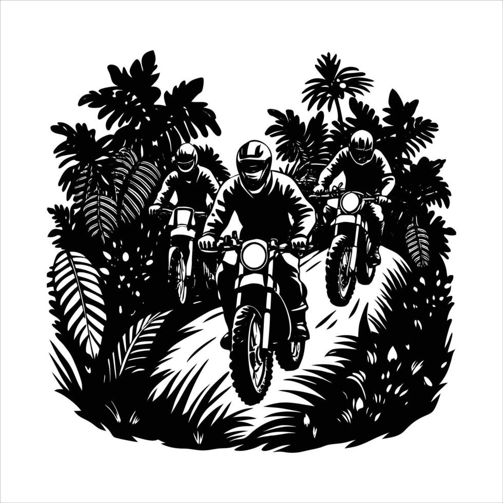 group of enduro riders racing through vector