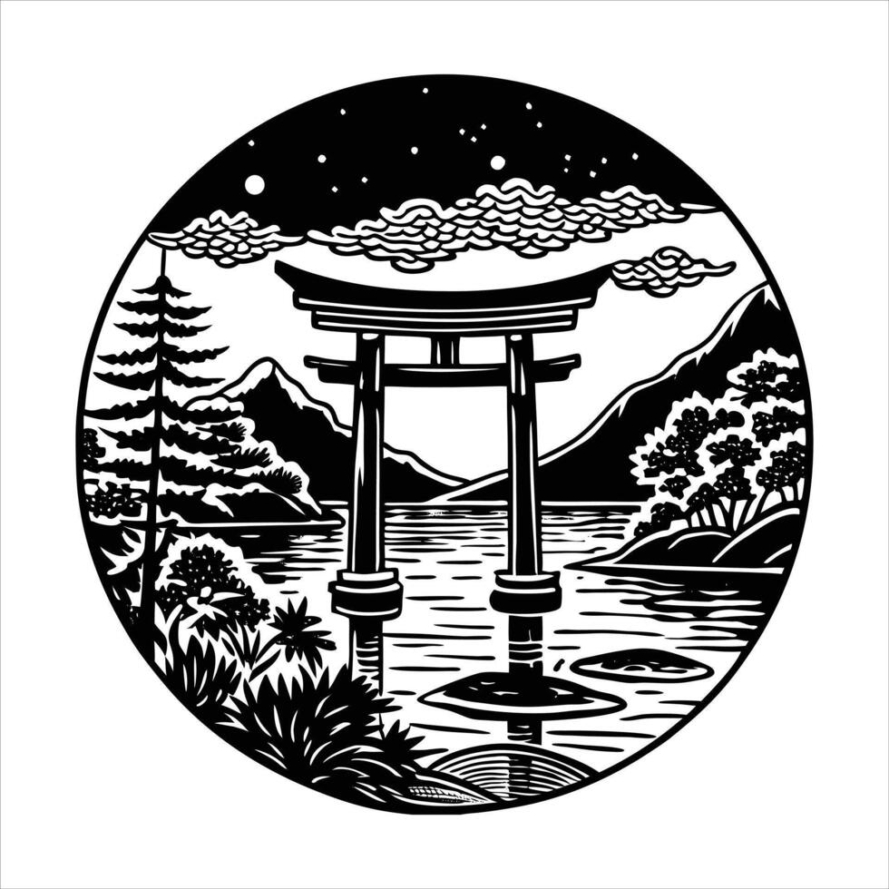 Tranquil Japanese Lake vector